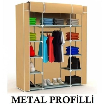 Beyazpazar Metal Profilli Bez Dolap Metal Profilli Bez Gardırop Bej