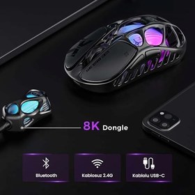 Resim GravaStar Mercury X Pro Kablosuz Oyun Faresi - 32.000 DPI PAW 3950 Sensör, 8.000Hz Yoklama Hızı, Magnezyum Alaşımlı İçi Boş Çerçeve, RGB Aydınlatma, 5 Programlanabilir Düğme, Üç Modlu (Siyah) 
