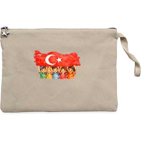 Resim Çocuklara Armağan Krem Clutch Astarlı Cüzdan / El Çantası - Krem 