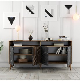 Resim Milan 160cm Konsol - Ceviz / Siyah Mermer 