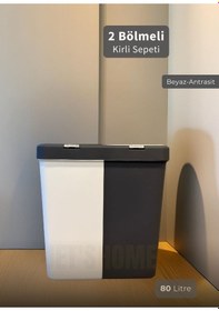 Resim 2'li Kirli Sepeti İki Bölmeli Çamaşır Sepeti Antrasit-beyaz Renkliler-beyazlar Sepeti 80 Lt. Antrasit Beyaz 