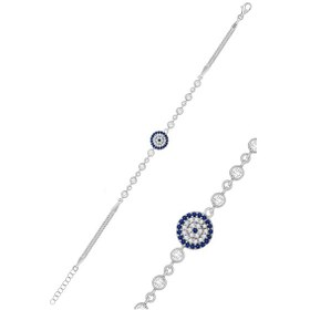 Resim Silvera Telkari Gümüş Nazar Boncuğu Bileklik Zirkon Taşlı Küp Zincirli 925 Ayar St049 Gümüş 