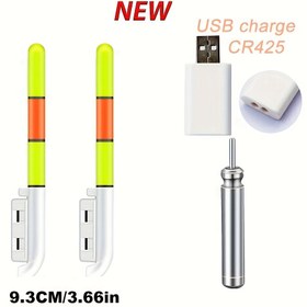 Resim 1 Set (2 Olta Işıkları+Şarj Cihazı Seti) Olta Elektronik Çubuk Işıltılı Yüzer Çubuk Işığı CR425 LED Ayrılabilir Gece Ekipmanı 