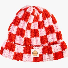 Resim Beanie Damalı Şapka - Pembe-Kırmızı 