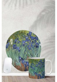 Resim Van Gogh Irises Desenli Bilek Destekli Mouse Pad Kupa Seti Mousepad 