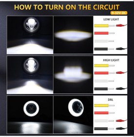 Resim Padalink Motosiklet Led Farları 60w 3 Mod Yakın/uzak Işık, Drl Ip68 Su Geçirmez Alüminyum Lensli 2 Adet Seti 