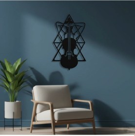 Resim Keman Ve Kadın Figürlü Metal Duvar Tablosu 