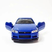 Resim WELLY 1.36 ÖLÇEK WELLY MARKA LİSANSLI NİSSAN GTR R34 MAVİ RENK 12 CM MODEL METAL ARABA 