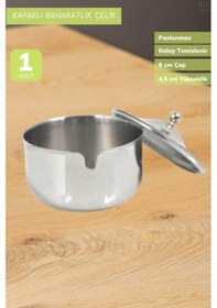 Resim Tekli Baharat Saklama Kabı Kapaklı Baharatlık Paslanmaz Çelik 8 Cm Metalik Gri 