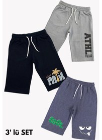 Resim Panios Kids 3'lü Kapri Karışık Baskı Detaylı 3 Parça Erkek Çocuk Şort Gri - Siyah 
