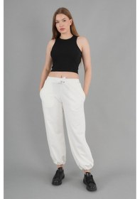 Resim Paçası Ayarlanabilir Lastikli Jogger Eşofman Altı Beyaz 