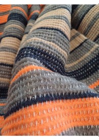 Resim Çift Kişilik Pamuklu Battaniye 180 220cm Gri-turuncu Gri - Turuncu 