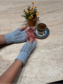 Resim örgü El Yapımı Parmaksız Eldiven/ Ajurlu Şık Tasarım/ Kışlık Kadın Eldiven 