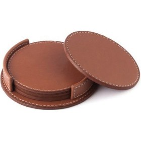 Resim Kahve Çay Masa Üstü Deri Bardak Altlığı Kahverengi 