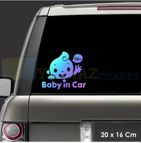 Resim Gülen Bebek Arabada Bebek Var Hologram Oto Araba Sticker Etiket 