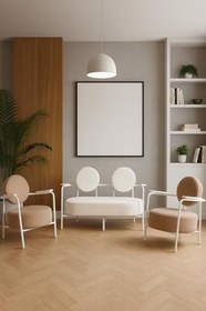 Resim Venüs Koltuk Takımı Beyaz Modern Koltuk Seti | Ofis ve Ev Kullanımı | Soft Kumaş Beyaz/Açık Kahve 