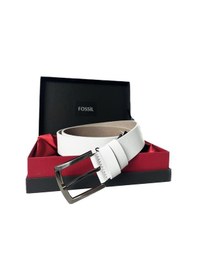 Resim Fossil Beyaz Hakiki Düz Deri Spor 4 Cm Erkek Kemeri-130 Beyaz 