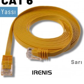 Resim Irenis CAT6 Kablo Yassı Ethernet Network Lan Ağ İnternet Kablosu 50 CM Sarı 