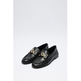 Resim Loafer 2511 - Sarmal Toka Detaylı Siyah Kadın Loafer 
