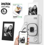 Resim Fujifilm Instax Mini Liplay Hybrid Stone White Fotoğraf MAKINESI-10LU Mini Film ve Çerçeve 