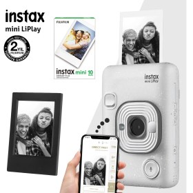 Resim Fujifilm Instax Mini Liplay Hybrid Stone White Fotoğraf MAKINESI-10LU Mini Film ve Çerçeve 