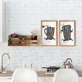 Resim BK Gift Dekoratif Doğal Ahşap Raf ve 2’li Mutfak Konseptli Ahşap Tablo-4 