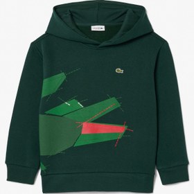 Resim Lacoste Erkek Çocuk Kapüşonlu Baskılı Yeşil Sweatshirt 