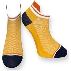 Resim Me-vo Tekli Sarı Renkli Bay/bayan Unisex Esnek Nem Alabilen Pamuklu Çizgili Patik Çorap Sarı 