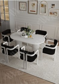 Resim Avvio Romeo Ptt Lake Mdf Ayak 6'lı Tokyo Metal Demonte Sandalye 80x160 Masa Sandalye Takımı Beyaz 