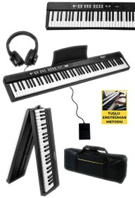 Resim Midex PLX-80BK-H Taşınabilir Katlanır Dijital Piyano Tuş Hassasiyetli 88 Tuş BT (Sustain Kulaklık Çanta Metod) 