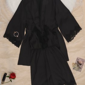 Resim Kayışlı ve Rahat Buz Slicki Lif Kumaşlı Seksi Saten Dantel Kontrastlı Pijama Elbisesi, Düz Renk Nefes Alabilen Kadın Pijama Takımı 