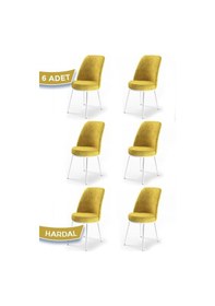 Resim Canisa Dexa Serisi, Üst Kalite Mutfak Sandalyesi, 6 Adet Hardal Sandalye, Metal Beyaz Iskeletli Sandalye Hardal Ayakları Beyaz 