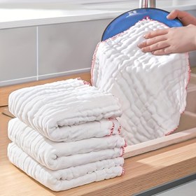Resim 5 Adet Dayanıklı Yapışmaz Yağ Emici Mutfak Havluları - Kırmızı Kenarlı Beyaz File Bezler, Süper İnce Dokulu Yüksek Emicilik, Bulaşık, Tencereler, Yüzeyler, Mutfak, Oturma Odası, Dış Mekan ve Araçlar için Kare Temizlik Havluları, Karikatür Temalı Dekoratif Mutfak Havluları 