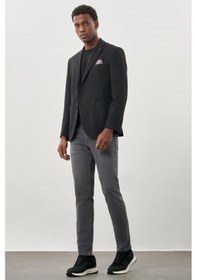 Resim İmza Koyu Antrasit Desenli Örme Mono Yaka Tam Astar Esnek 6 Drop Comfort Fit Casual Ceket 1002245163 Koyu Antrasit 