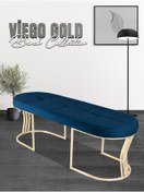 Resim Gazzini furniture Viego Gold Exclusive Bench Lüks Metal Gold Ayak, Chester Model Yatak Ucu Mavi Puf 