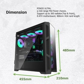 Resim Raijintek Ponos Ultra Ms4 Menteşeli Temperli Cam Yan Panel 4X12CM Adreslenebilir Fanlı Argb LED USB 3.0 Type-C Mesh Ön Panelli Atx Bilgisayar KASASI(RJ-0R20B00226) 