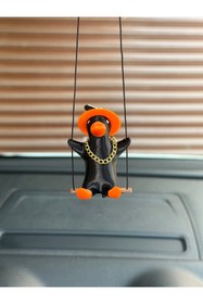 Resim 3dbaydesign Altın Zincirli Sallanan Şapkalı Ördek Yeni Trend Dikiz Ayna Süsü (siyah Turuncu ) 