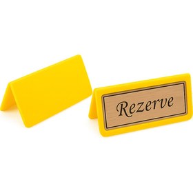 Resim Happynesso Masa Yazısı Serisinden SARI Pleksi Üstü TEK Yön BRONZ Metal "REZERVE" Yazısı - 100 mm X 50 mm 