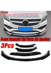 Resim Mercedes Cla W117 Ön Tampon Altı Lip Plastik Kulaklı Parlak Siyah 