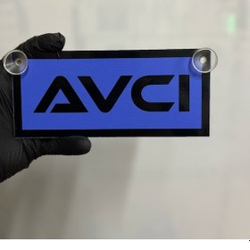 Resim Mavi Renk Üzeri Siyah Renk Avcı Yazılı Vantuzlu Cam Süsü 