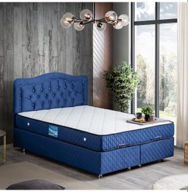 Resim Setaymobilya Baza, Şah Lacivert Çift Kişilik Baza + Başlık + Deluxe Yatak 