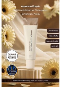Resim Yaşlanma Karşıtı Yumuşatıcı Parfümlü El Kremi Mılk Baobab Blooming Perfume Hand Cream White Soap 
