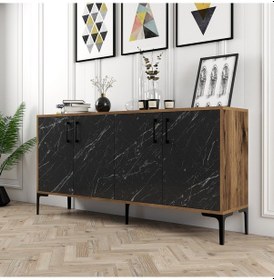 Resim Kiev 160cm Konsol - Ceviz / Siyah Mermer 