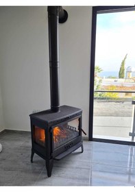 Resim Retro Lüx-yk 3 Camlı Yan Kapaklı Şömine Döküm Soba 