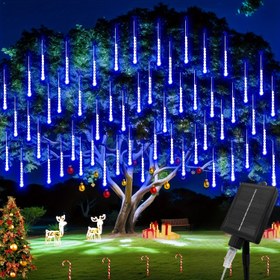 Resim 8 adet 196LED Güneş Enerjili Dış Mekan Meteor Şövalyesi Noel Işıkları, Yağmur Damlası Güneş Işıkları, IPX4, Şükran Günü Cadılar Bayramı Süs Işıkları, Mavi, Sıcak, Renkli, Beyaz Dış Mekan Bahçe Süsü 