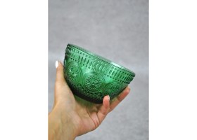 Resim 4 Adet Zümrüt Yeşili Cam Bowl Kase Çorba Sunum Kahvaltılık Yulaf Kasesi-Phoenix 