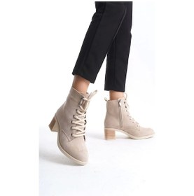 Resim Lena Bağcıklı Fermuarlı Ortopedik Taban Topuklu Süet Kadın Bot Tt - Ten Ten 