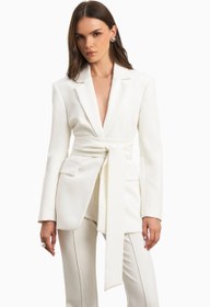 Resim Classic Blazer With Belt Klasik Blazer Kadın Ceket - Beyaz / XS 