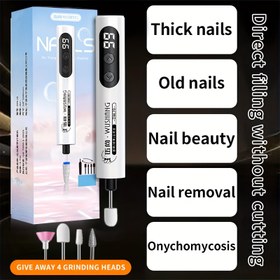 Resim Kalın ve Sert Tırnaklar İçin Profesyonel Tırnak Matkabı - USB Şarj Edilebilir Elektrikli Tırnak Öğütücü, Dijital Ekran, 3 Hız Ayarlı, Ergonomik Tasarım ve 4 Değiştirilebilir Başlık ile Ayak Tırnakları, Parmak Tırnakları, Kütiküller için - Ev ve Salon Kullanımı, Tırnak Teknolojisi Malzemeleri, Tırnak Bakımı, Şık Güzellik Aracı, Dayanıklı Plastik Gövde, Tırnak Teknolojisi Araçları, Kompakt Tasarım, Yüksek Kaliteli Motor, Güzellik Tutkunları 