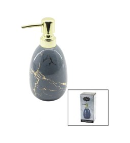 Resim Dikey Tombul Gri Mermer Desen Seramik Sıvı Sabunluk Gold Kapak Kahverengi 